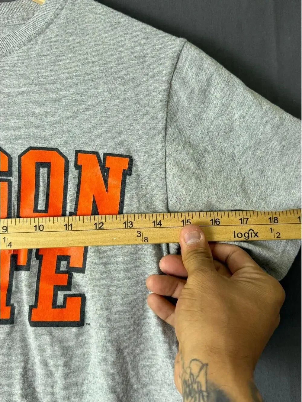Champion Oregon State Beavers T Shirt Small Gray Heather Orange Big Logo NCAA - Picture 4 of 6